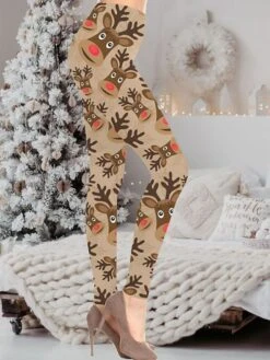 Women's Christmas Leggings Full Length Active Fashion Christmas Daily White Green S XL Fall & Winter -Xmas Cothing Store mhpvbg1697528970840