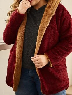 Women's Teddy Coat Hoodie Jacket Windproof Warm Christmas Street Xmas Sport Daily Wear Patchwork With Pockets Open Front Hoodie Daily Plush Color Block Regular Fit Outerwear Long Sleeve Fall -Xmas Cothing Store mjrlbq1695265342086