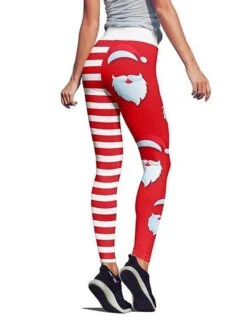 Women's Tights Leggings Red White Black Mid Waist Sports Fashion Christmas Gifts Yoga Xmas Print Stretchy Ankle-Length 4 Way Stretch Stripe S M L XL XXL / Loose Fit -Xmas Cothing Store mjwost1632710591202