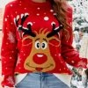Women's Ugly Christmas Sweater Pullover Sweater Jumper Turtleneck Ribbed Knit Acrylic Patchwork Fall Winter Regular Xmas Daily Going Out Stylish Casual Soft Long Sleeve Elk Black Red S M L