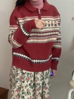 Women's Ugly Christmas Sweater Pullover Sweater Jumper Christmas Sweaters Shirt Collar Ribbed Knit Polyester Knitted Print Fall Winter Regular Outdoor Christmas Daily Stylish Casual Soft Long Sleeve -Xmas Cothing Store mlmdda1697290944231