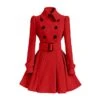 Women's Winter Coat Long Ovecoat Christmas Party Xmas Wear Fall Double Breasted Pea Coat With Belt Elegant Warm Dress Jacket With Pockets Black White Red -Xmas Cothing Store mlzhwo1692602791667