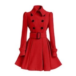 Women's Winter Coat Long Ovecoat Christmas Party Xmas Wear Fall Double Breasted Pea Coat With Belt Elegant Warm Dress Jacket With Pockets Black White Red