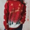 Women's Ugly Christmas Sweater Pullover Sweater Jumper Crew Neck Ribbed Knit Polyester Oversized Fall Winter Regular Outdoor Xmas Daily Stylish Casual Soft Long Sleeve Star Elk Christmas Tree Red -Xmas Cothing Store mndaav1696823458717