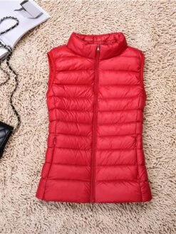 Women's Quilted Vest Sleeveless Puffer Jacket Christmas Windproof Warm Gilet Lightweight Parka ZipperStand Collar Outerwear Fall Light Pink Navy Black -Xmas Cothing Store mofghe1695715255060