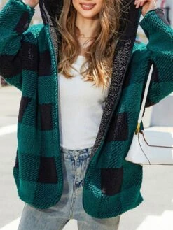 Women's Fleece Sherpa Jacket Winter Plaid Sherpa Jacket Christmas Open Front Fall Fit Thermal Warm WindproofCoat Casual Daily Xmas Street Jacket Long -Xmas Cothing Store mojvdb1694506002644