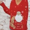 Women's Ugly Christmas Sweater Pullover Sweater Jumper V Neck Ribbed Knit Polyester Knitted Print Fall Winter Regular Outdoor Christmas Holiday Daily Stylish Casual Long Sleeve Animal Santa Claus -Xmas Cothing Store mosgnd1697626857693