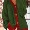 Women's Cardigan V Neck Crochet Knit Polyester Button Fall Winter Regular Christmas Date Stylish Soft Long Sleeve Color Block Wine Army Green S M L -Xmas Cothing Store mphtvd1697176849582