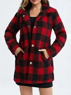 Women's Fleece Jacket Sherpa Jacket Coat Warm Breathable Outdoor Christmas Daily Vacation Xmas Pocket Single Breasted Turndown Plush Comfortable Street Style Shacket Plaid Regular Fit Outerwear Long