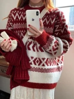 Women's Ugly Christmas Sweater Pullover Sweater Jumper Christmas Sweaters Crew Neck Ribbed Knit Polyester Knitted Print Fall Winter Regular Outdoor Christmas Daily Stylish Casual Soft Long Sleeve