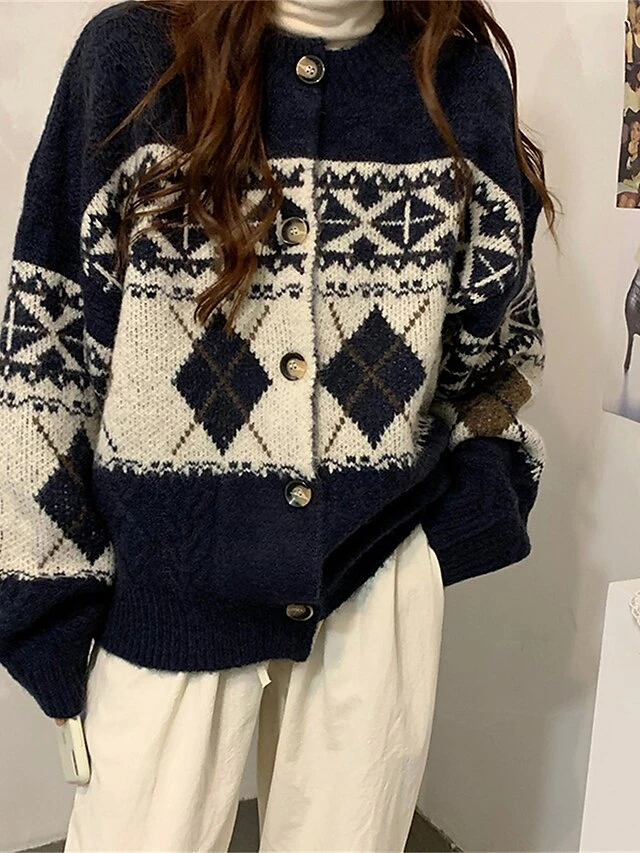 Women's Ugly Christmas Sweater Cardigan Sweater Jacket Crew Neck Cable Knit Polyester Button Knitted Print Fall Winter Regular Outdoor Christmas Daily Stylish Casual Soft Long Sleeve Print Navy Blue 19 Women's Ugly Christmas Sweater Cardigan Sweater Jacket Crew Neck Cable Knit Polyester Button Knitted Print Fall Winter Regular Outdoor Christmas Daily Stylish Casual Soft Long Sleeve Print Navy Blue - Image 17