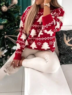 Women's Ugly Christmas Sweater Pullover Sweater Jumper Crew Neck Ribbed Knit Polyester Oversized Fall Winter Regular Outdoor Christmas Daily Stylish Casual Soft Long Sleeve Christmas Tree Red Green S -Xmas Cothing Store mptivr1696903338079