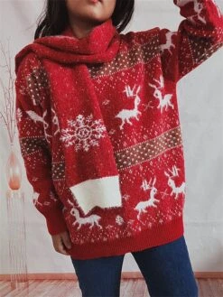 Women's Ugly Christmas Sweater Sweater Set Pullover Sweater Jumper Crew Neck Ribbed Knit Polyester Oversized Fall Winter Regular Outdoor Christmas Daily Stylish Casual Soft Long Sleeve Elk Snowflake -Xmas Cothing Store mptlwf1696823470200