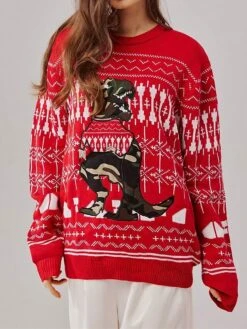 Women's Ugly Christmas Sweater Pullover Sweater Jumper Christmas Sweaters Crew Neck Ribbed Knit Acrylic Embroidered Knitted Fall Winter Regular Outdoor Xmas Daily Fashion Casual Soft Long Sleeve