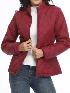 Women's Parka Outdoor Christmas Street Xmas Fall Winter Regular Coat Stand Collar Regular Fit Thermal Warm Windproof Comtemporary Casual Minimalism Jacket Long Sleeve Solid Color With Pockets Full Zip