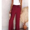 Women's Wide Leg Pants Trousers Full Length Cotton And Linen Pleated Micro-elastic High Waist Vacation Xmas Streetwear Christmas Street Wine Black S M Winter Autumn / Fall -Xmas Cothing Store mqqejr1696907572074