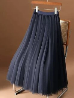 Women's Skirt Swing Midi Deep Purple Navy Wine Red Skirts All Seasons Ruched Layered Lined Elegant Long Christmas Daily Xmas M L XL -Xmas Cothing Store mshera1694748998946