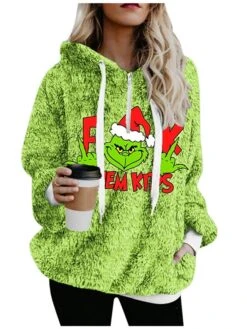 Women's Fleece Jacket Sherpa Jacket Teddy Coat Warm Breathable Christmas Street Daily Wear Vacation Zipper Pocket Print Pullover Hoodie Plush Casual Daily Comfortable Xmas Cartoon Regular Fit -Xmas Cothing Store msxfhi1667992340065