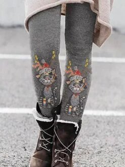 Women's Slim Thermal Underwear Fleece Lined Ash Dark Red Orange Red High Rise Tights Christmas Xmas Casual Print Micro-elastic Full Length Comfortable Graphic S M L XL 2XL -Xmas Cothing Store mtxkrb1666750494935