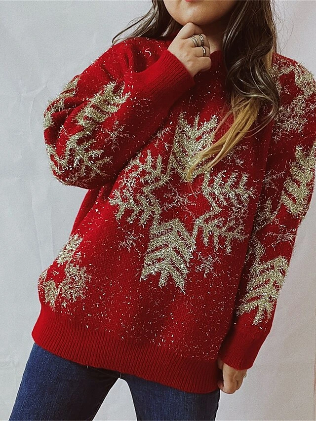Women's Ugly Christmas Sweater Pullover Sweater Jumper Crew Neck Ribbed Knit Acrylic Oversized Fall Winter Regular Outdoor Christmas Daily Stylish Casual Soft Long Sleeve Snowflake Black Red Beige S 5 Women's Ugly Christmas Sweater Pullover Sweater Jumper Crew Neck Ribbed Knit Acrylic Oversized Fall Winter Regular Outdoor Christmas Daily Stylish Casual Soft Long Sleeve Snowflake Black Red Beige S - Image 3