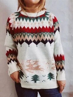 Women's Ugly Christmas Sweater Pullover Sweater Jumper Crew Neck Crochet Knit Acrylic Knitted Fall Winter Christmas Holiday Stylish Casual Soft Long Sleeve Xmas Tree White Red Navy Blue S M L -Xmas Cothing Store muizls1659414995924