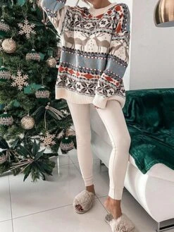 Women's Ugly Christmas Sweater Pullover Sweater Jumper Crew Neck Ribbed Knit Polyester Oversized Fall Winter Regular Outdoor Xmas Daily Stylish Casual Soft Long Sleeve Geometric Elk Snowflake -Xmas Cothing Store muyytm1695111135116