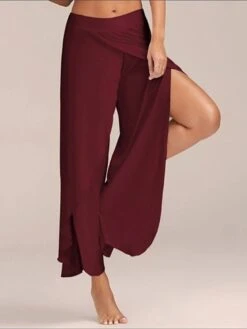 Women's Wide Leg Cropped Pants Ankle-Length Split Micro-elastic Mid Waist Active Vacation Christmas Xmas Sport Wine Black S M Winter Autumn / Fall