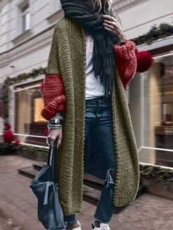 Women's Cardigan Open Front Cable Knit Polyester Oversized Fall Winter Long Christmas Going Out Stylish Soft Long Sleeve Color Block Wine Army Green S M L -Xmas Cothing Store mvihbf1697176854191