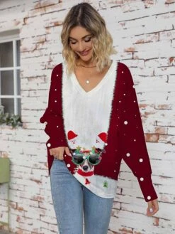 Women's Ugly Christmas Sweater Pullover Sweater Jumper Christmas Sweaters Crew Neck Ribbed Knit Acrylic Knitted Fall Winter Regular Outdoor Xmas Daily Stylish Casual Soft Long Sleeve Letter Elk -Xmas Cothing Store mwtchj1697290691083