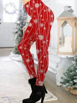 Women's Christmas Leggings Full Length Active Fashion Christmas Daily Red Blue S XL Fall & Winter