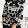 Women's Ugly Christmas Sweater Sweater Dress Crew Neck Ribbed Knit Acrylic Patchwork Fall Winter Long Outdoor Xmas Daily Stylish Casual Soft Long Sleeve Geometric Elk Snowflake Black Red Gray S -Xmas Cothing Store mxisia1695209499494