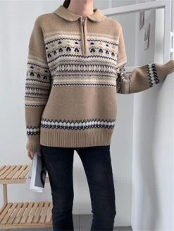 Women's Ugly Christmas Sweater Pullover Sweater Jumper Christmas Sweaters Shirt Collar Ribbed Knit Polyester Knitted Print Fall Winter Regular Outdoor Christmas Daily Stylish Casual Soft Long Sleeve -Xmas Cothing Store mxzwtz1697290948554