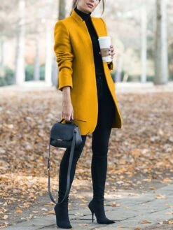 Women's Pea Coat Winter Coat Open Front Stand Collar Trench Coat Fall Warm Windproof Overcoat Christmas Jacket Caramel Colour -Xmas Cothing Store nabuhu1632647505879