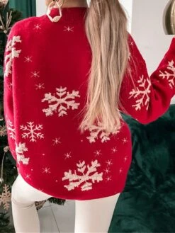 Women's Ugly Christmas Sweater Pullover Sweater Jumper Stand Collar Ribbed Knit Polyester Patchwork Fall Winter Regular Outdoor Christmas Daily Stylish Casual Soft Long Sleeve Snowflake Red S M L -Xmas Cothing Store nahkvl1697103873332