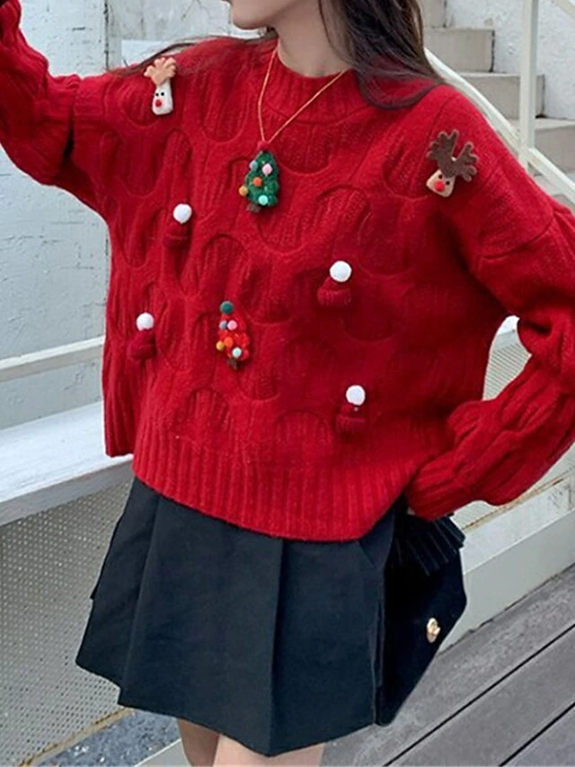 Women's Ugly Christmas Sweater Pullover Sweater Jumper Crew Neck Ribbed Knit Polyester Patchwork Fall Winter Regular Outdoor Christmas Daily Stylish Casual Soft Long Sleeve Elk Christmas Tree White 9 Women's Ugly Christmas Sweater Pullover Sweater Jumper Crew Neck Ribbed Knit Polyester Patchwork Fall Winter Regular Outdoor Christmas Daily Stylish Casual Soft Long Sleeve Elk Christmas Tree White - Image 7