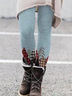 Women's Tights Leggings Dark Khaki Sky Blue Apricot Christmas Casual Daily Weekend Xmas Full Length Tummy Control Graphic S M L XL 2XL