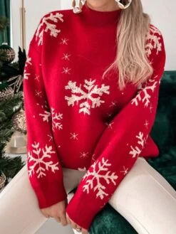 Women's Ugly Christmas Sweater Pullover Sweater Jumper Turtleneck Crew Neck Ribbed Knit Polyester Knitted Fall Winter Xmas Holiday Stylish Casual Soft Long Sleeve Snowflake Red Green Gray S M L -Xmas Cothing Store nbsddh1662099947926
