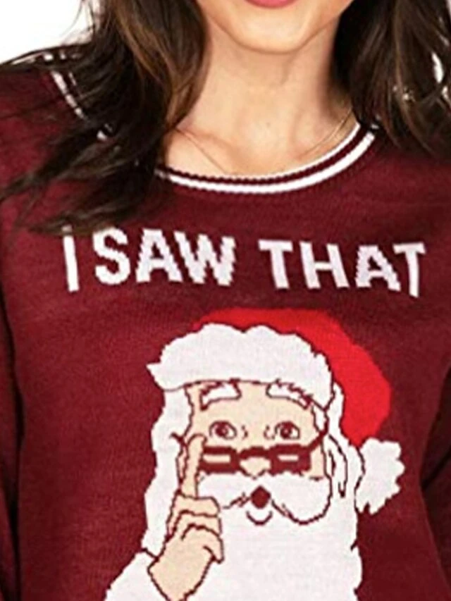Women's Ugly Christmas Sweater Pullover Sweater Jumper Crew Neck Ribbed Knit Acrylic Stripe Knitted Fall Winter Outdoor Xmas Daily Stylish Casual Soft Long Sleeve Letter Santa Claus Striped Wine 6 Women's Ugly Christmas Sweater Pullover Sweater Jumper Crew Neck Ribbed Knit Acrylic Stripe Knitted Fall Winter Outdoor Xmas Daily Stylish Casual Soft Long Sleeve Letter Santa Claus Striped Wine - Image 4