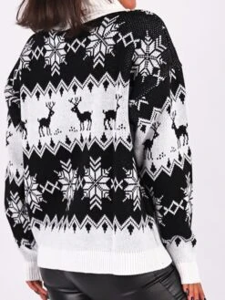 Women's Ugly Christmas Sweater Pullover Sweater Jumper Turtleneck Crochet Knit Polyester Knitted Fall Winter Xmas Holiday Stylish Casual Soft Long Sleeve Snowflake Argyle Black Red S M L -Xmas Cothing Store ndjicd1662099950275