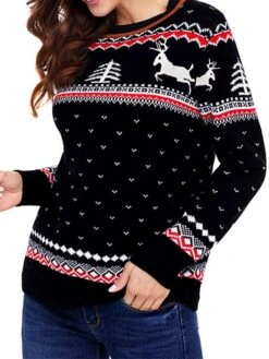 Women's Ugly Christmas Sweater Pullover Sweater Jumper Christmas Sweaters Crew Neck Ribbed Knit Polyester Knitted Fall Winter Regular Outdoor Christmas Daily Stylish Casual Soft Long Sleeve Elk -Xmas Cothing Store neojuc1697290881920