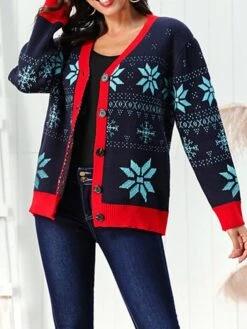 Women's Ugly Christmas Sweater Cardigan Sweater Jacket V Neck Ribbed Knit Acrylic Button Knitted Print Fall Winter Regular Outdoor Christmas Daily Stylish Casual Soft Long Sleeve Snowflake Navy Blue 16 Women's Ugly Christmas Sweater Cardigan Sweater Jacket V Neck Ribbed Knit Acrylic Button Knitted Print Fall Winter Regular Outdoor Christmas Daily Stylish Casual Soft Long Sleeve Snowflake Navy Blue -Xmas Cothing Store neppce1697290856671