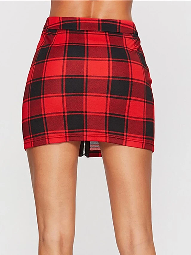 Women's Skirt Bodycon Plaid Skirt Mini Black Red Skirts Winter Print High Waist Fashion Sexy Casual Christmas Street Xmas S M L 5 Women's Skirt Bodycon Plaid Skirt Mini Black Red Skirts Winter Print High Waist Fashion Sexy Casual Christmas Street Xmas S M L - Image 3