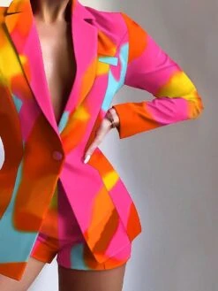 Women's Blazer Suits Fall 2 Pcs Leopard Blazer & Short Pant Christmas Party Wear Fashion Slim Fit Outerwear Long Sleeve Fall -Xmas Cothing Store netgdv1694429086249