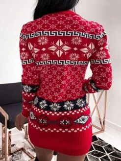 Women's Ugly Christmas Sweater Sweater Dress Crew Neck Ribbed Knit Acrylic Patchwork Fall Winter Long Xmas Daily Going Out Stylish Casual Soft Long Sleeve Geometric Snowflake Argyle Red Blue -Xmas Cothing Store nfrnsm1695209494812