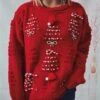 Women's Ugly Christmas Sweater Pullover Sweater Jumper Crew Neck Ribbed Knit Polyester Hollow Out Oversized Beads Fall Winter Regular Outdoor Christmas Daily Stylish Casual Soft Long Sleeve Christmas -Xmas Cothing Store ngstdx1696903327393