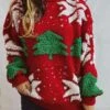 Women's Christmas Sweaters Pullover Sweater Jumper Crew Neck Chunky Knit Polyester Embroidery Spring Fall Winter Regular Christmas Daily New Year Vintage Fashion Daily Long Sleeve Christmas Tree