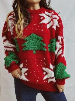 Women's Christmas Sweaters Pullover Sweater Jumper Crew Neck Chunky Knit Polyester Embroidery Spring Fall Winter Regular Christmas Daily New Year Vintage Fashion Daily Long Sleeve Christmas Tree