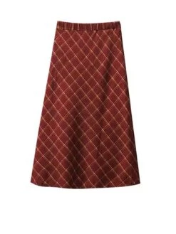 Women's Skirt Long Skirt Midi Cotton Wine Skirts Fall & Winter Plaid Print High Waist Fashion Elegant Christmas Street Xmas S M L -Xmas Cothing Store nhcupo1695351441412