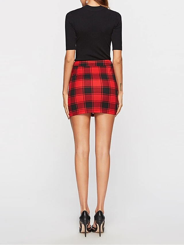 Women's Skirt Bodycon Plaid Skirt Mini Black Red Skirts Winter Print High Waist Fashion Sexy Casual Christmas Street Xmas S M L 6 Women's Skirt Bodycon Plaid Skirt Mini Black Red Skirts Winter Print High Waist Fashion Sexy Casual Christmas Street Xmas S M L - Image 4