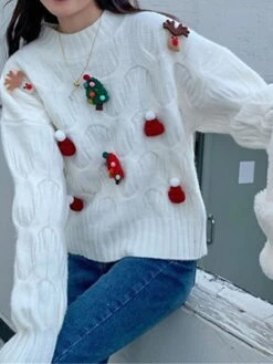 Women's Ugly Christmas Sweater Pullover Sweater Jumper Crew Neck Ribbed Knit Polyester Patchwork Fall Winter Regular Outdoor Christmas Daily Stylish Casual Soft Long Sleeve Elk Christmas Tree White 41 Women's Ugly Christmas Sweater Pullover Sweater Jumper Crew Neck Ribbed Knit Polyester Patchwork Fall Winter Regular Outdoor Christmas Daily Stylish Casual Soft Long Sleeve Elk Christmas Tree White -Xmas Cothing Store niwbwx1697103905024